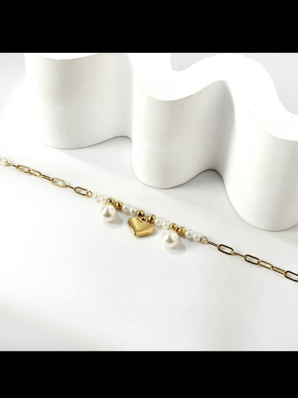 Gold Pearl Heart Charm Anklet - Women Jewelry